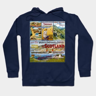 Vintage Travel Poster Collage England Wales Scotland Hoodie